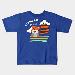 Funny tiger sailor cartoon vector on little boat with cartoon style. Kids T-Shirt